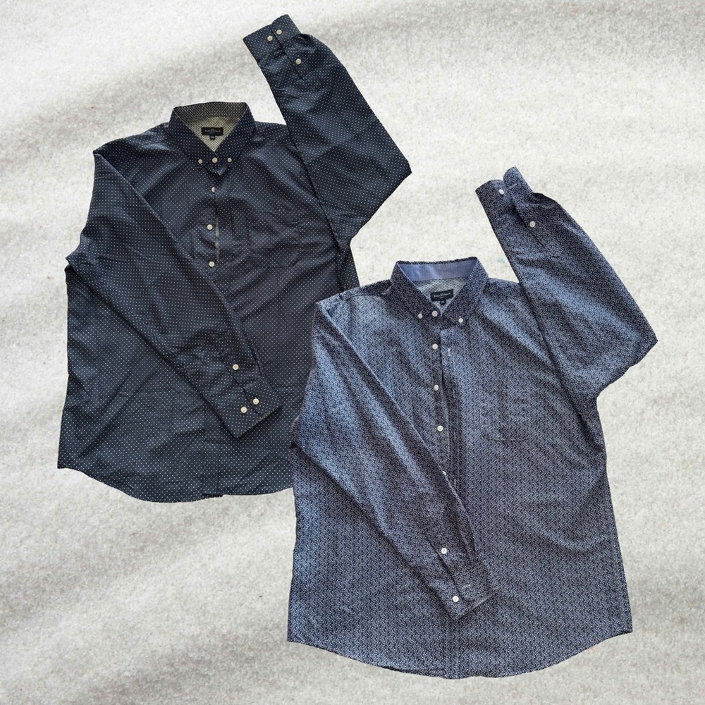 Men’s Rue Saint-Patrick Stretch Poplin Long-Sleeve Shirts In Navy 2 Pc. NWOT XXL
